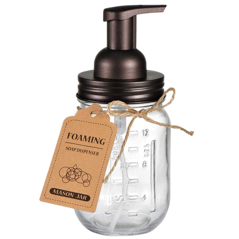 Amolliar Mason Jar Foaming Soap Dispenser, Rustproof Stainless Steel Lid, BPA Free Foam Pump, with Chalkboard Labels, Rustic Farmhouse Decor, Hand Soap Dispenser Bathroom Accessories, Bronze (1 Pack) - Image 1